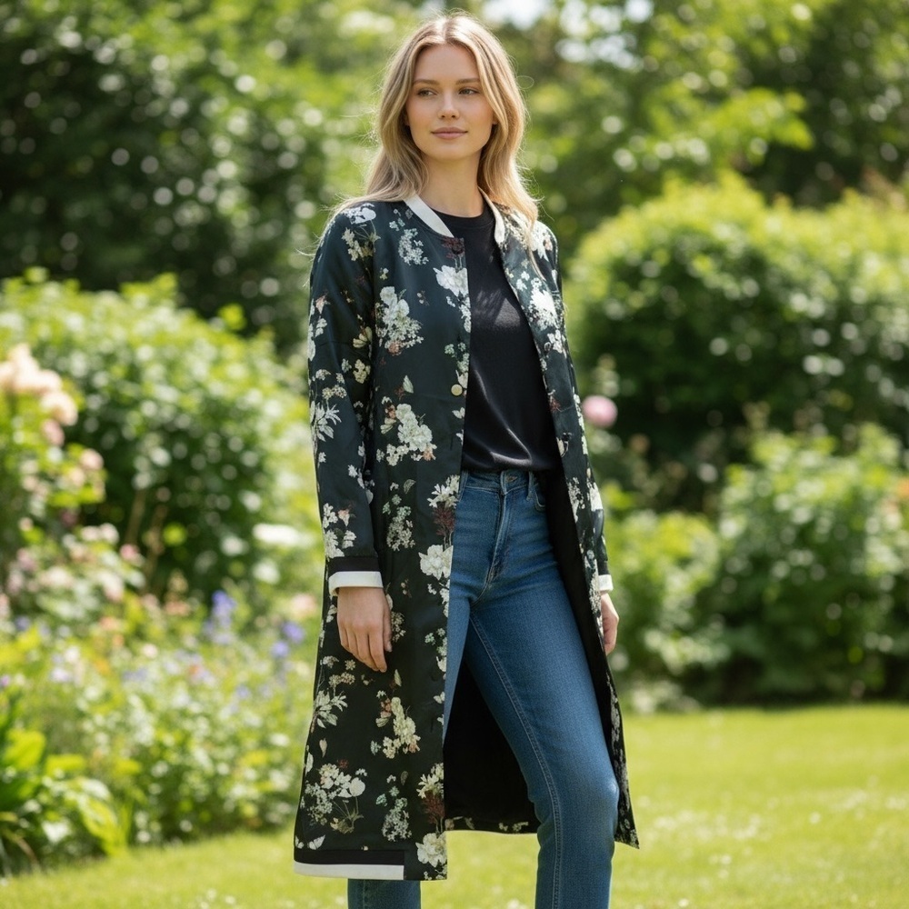 Blushing Heart Floral Duster Bomber Jacket
New - Picture 2 of 6